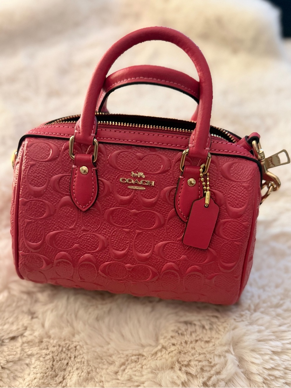 Coach Mini Rowan Satchel in Fuchsia Pink with Gold Hardware